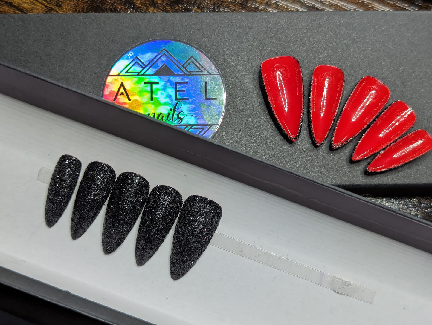 Black Sparkle & Red Peek-a-Boo